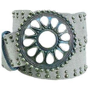 Le Lis Blanc Deux Suede Belt Medium‎ White Stone Boho Buckle Made in Brazil